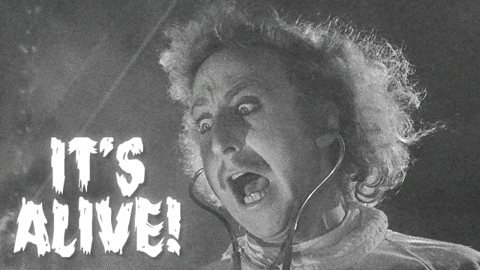 It's Alive! — a scientist thrilled his creation just came to life (Young Frankenstein)